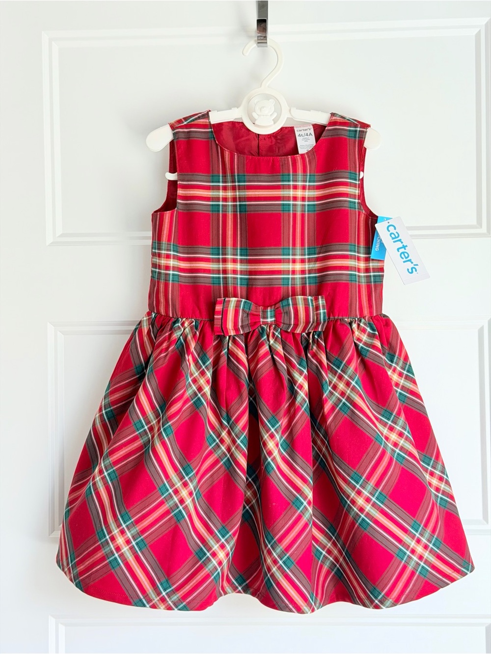Carter's Red Plaid Bow Sleeveless Holiday Dress